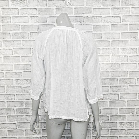 CP SHADES Women's 100% Linen Katie Peasant Top in White Size Small - Picture 8 of 8